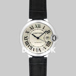 Replica Cartier Ballon Bleu De Cartier 42mm White Dial in Steel on Black Leather Strap - Replica Watches