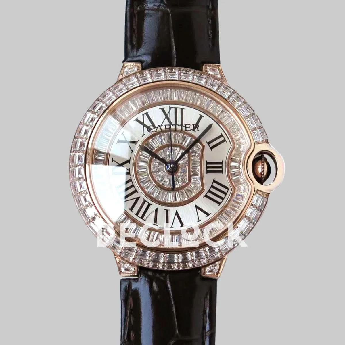 Replica Cartier Ballon Bleu de Cartier 42mm White Dial with Diamonds in Rose Gold |  Declock.