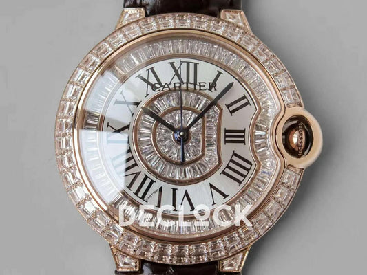 Replica Cartier Ballon Bleu de Cartier 42mm White Dial with Diamonds in Rose Gold | Declock.