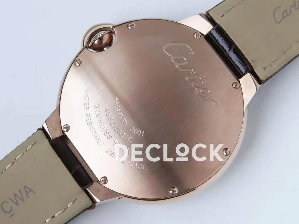 Replica Cartier Ballon Bleu de Cartier 42mm White Dial with Diamonds in Rose Gold |  Declock.