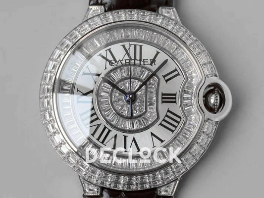 Replica Cartier Ballon Bleu de Cartier 42mm White Dial with Diamonds in White Gold | Declock.
