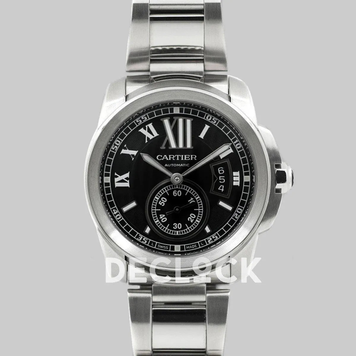 Replica Cartier Calibre de Cartier Black Dial on Steel Bracelet