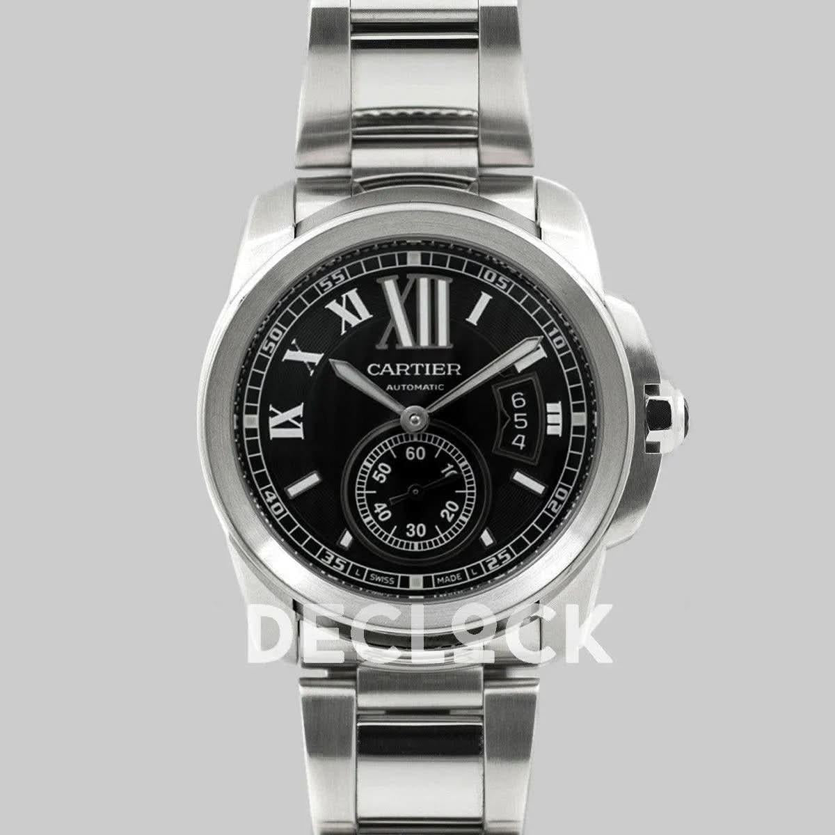 Replica Cartier Calibre de Cartier Black Dial on Steel Bracelet |  Declock.