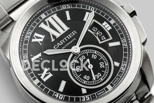 Replica Cartier Calibre de Cartier Black Dial on Steel Bracelet | Declock.