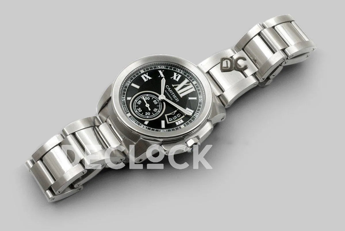 Replica Cartier Calibre de Cartier Black Dial on Steel Bracelet - Replica Watches