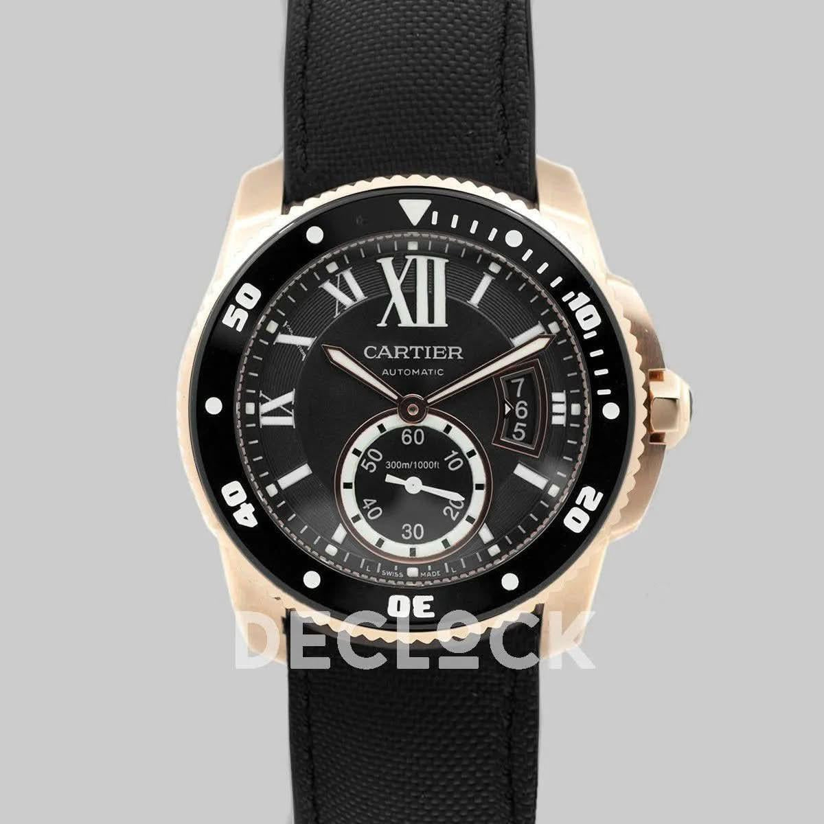 Replica Cartier Calibre de Cartier Diver Black Dial in Rose Gold |  Declock.