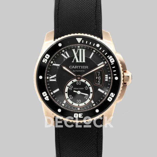 Replica Cartier Calibre de Cartier Diver Black Dial in Rose Gold |  Declock.
