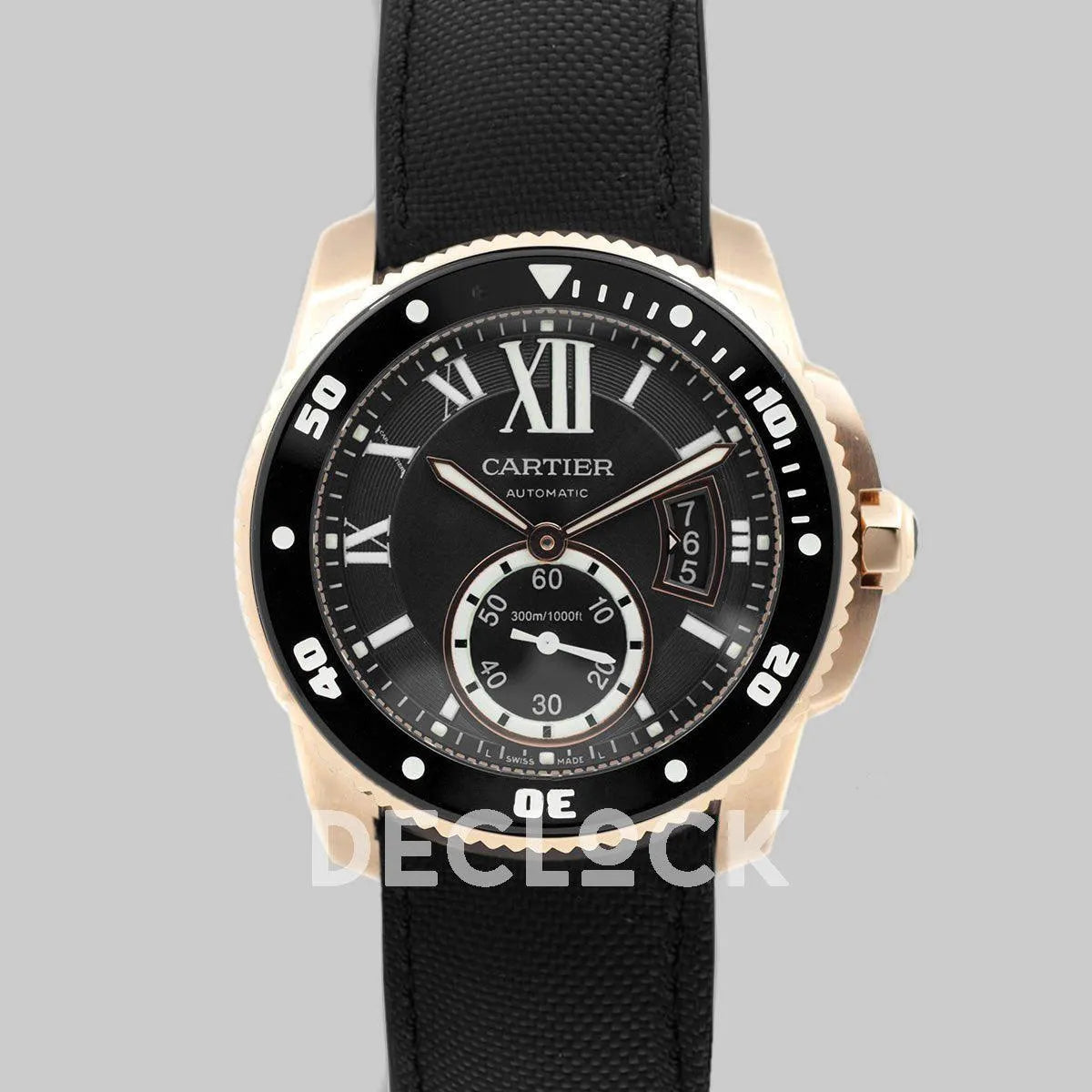 Replica Cartier Calibre de Cartier Diver Black Dial in Rose Gold