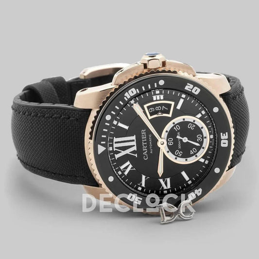 Replica Cartier Calibre de Cartier Diver Black Dial in Rose Gold | Declock.