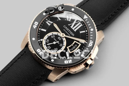 Replica Cartier Calibre de Cartier Diver Black Dial in Rose Gold | Declock.