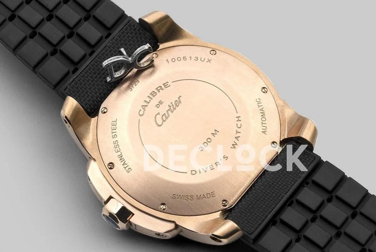 Replica Cartier Calibre de Cartier Diver Black Dial in Rose Gold |  Declock.