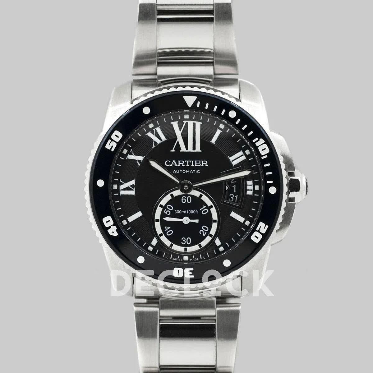 Replica Cartier Calibre de Cartier Diver Black Dial in Steel Bracelet |  Declock.