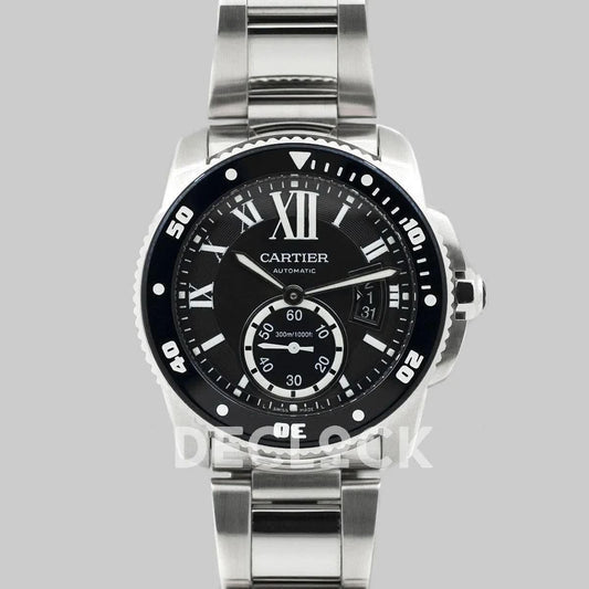 Replica Cartier Calibre de Cartier Diver Black Dial in Steel Bracelet |  Declock.