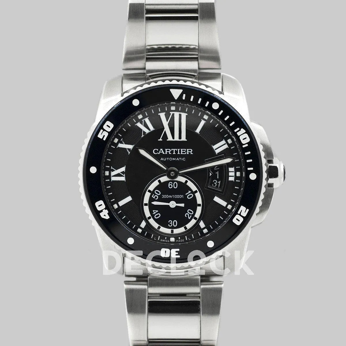 Replica Cartier Calibre de Cartier Diver Black Dial in Steel Bracelet