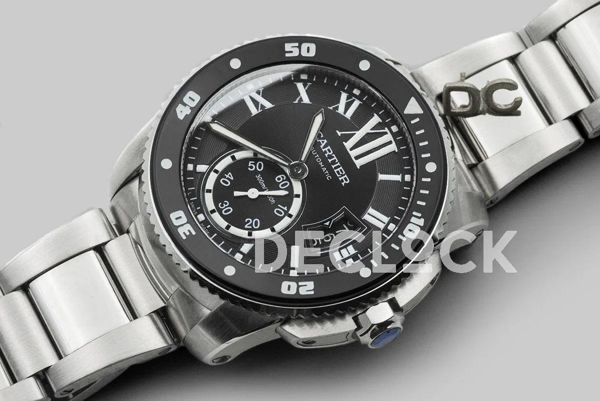 Replica Cartier Calibre de Cartier Diver Black Dial in Steel Bracelet - Replica Watches