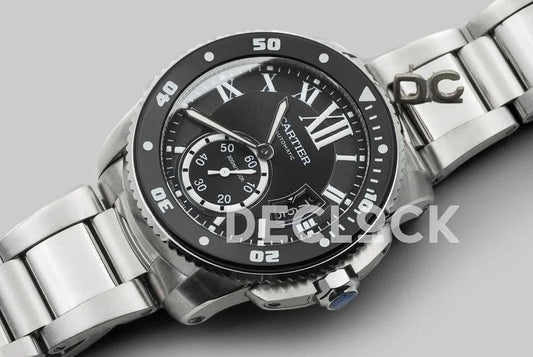 Replica Cartier Calibre de Cartier Diver Black Dial in Steel Bracelet | Declock.