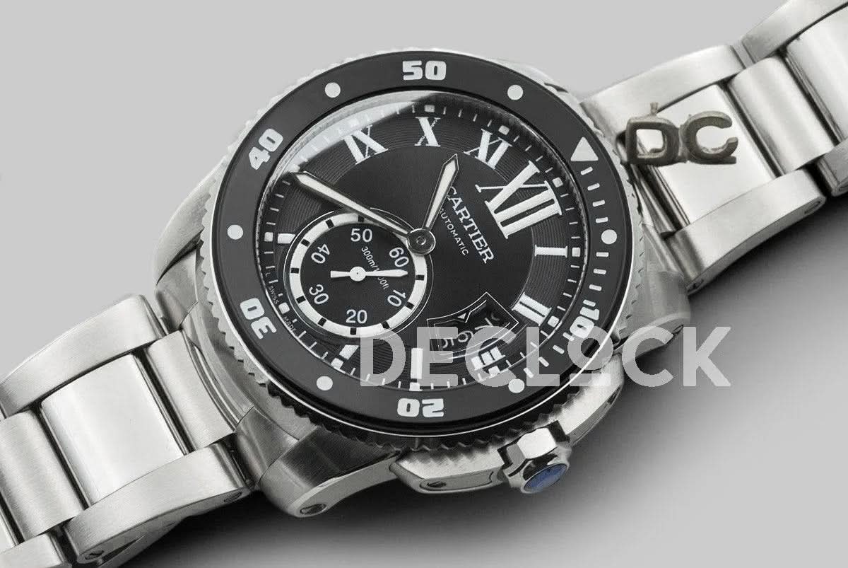 Replica Cartier Calibre de Cartier Diver Black Dial in Steel Bracelet