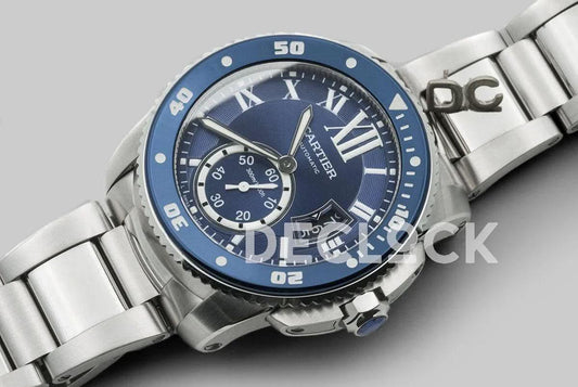 Replica Cartier Calibre de Cartier Diver Blue Dial in Steel Bracelet |  Declock.