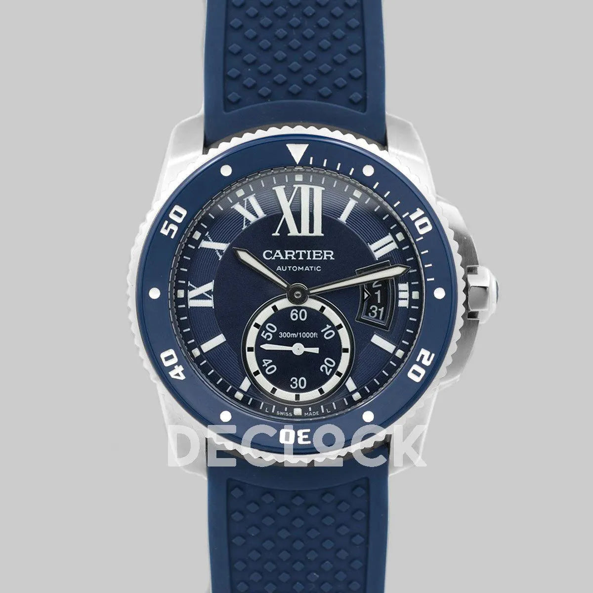 Replica Cartier Calibre de Cartier Diver Blue Dial in Steel on Blue Bezel