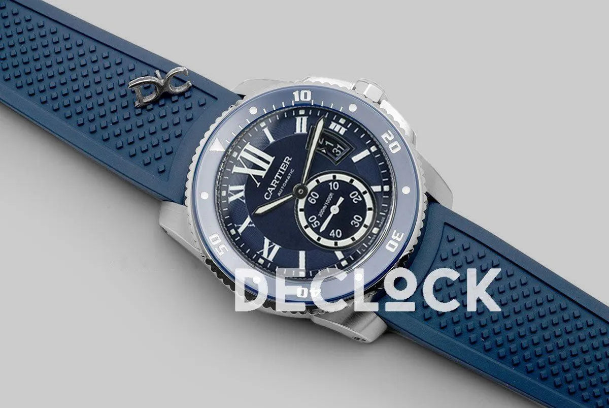 Replica Cartier Calibre de Cartier Diver Blue Dial in Steel on Blue Bezel