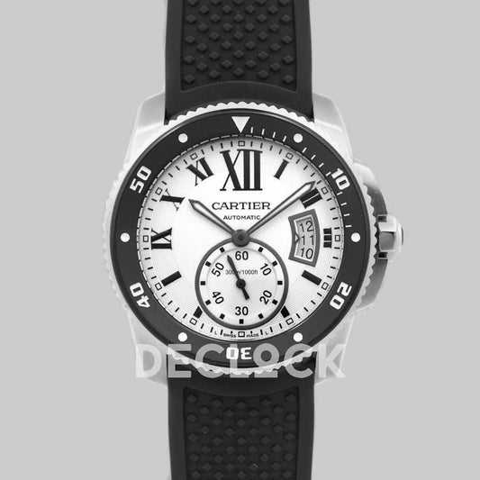 Replica Cartier Calibre de Cartier Diver White Dial in Steel on Black Bezel |  Declock.