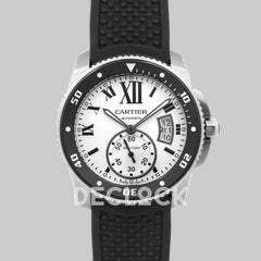 Replica Cartier Calibre de Cartier Diver White Dial in Steel on Black Bezel