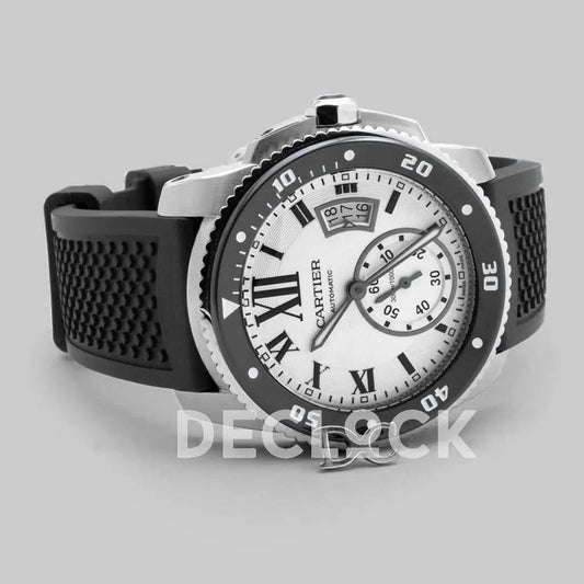 Replica Cartier Calibre de Cartier Diver White Dial in Steel on Black Bezel |  Declock.