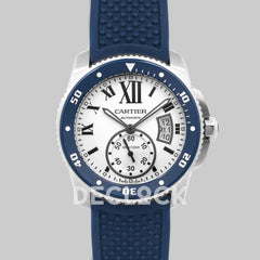 Replica Cartier Calibre de Cartier Diver White Dial in Steel on Blue Bezel