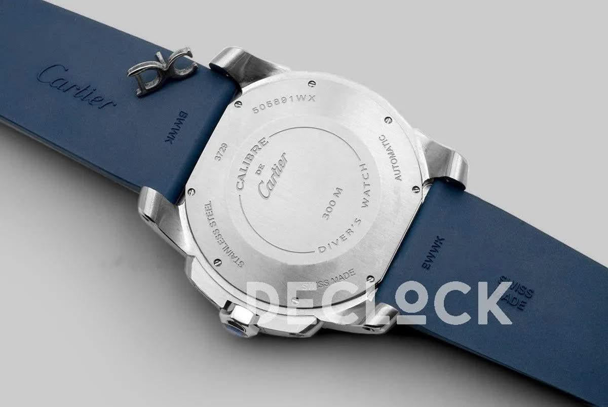Replica Cartier Calibre de Cartier Diver White Dial in Steel on Blue Bezel |  Declock.