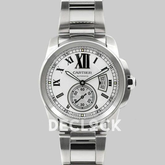 Replica Cartier Calibre de Cartier White Dial on Steel Bracelet - Replica Watches