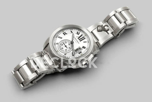 Replica Cartier Calibre de Cartier White Dial on Steel Bracelet | Declock.
