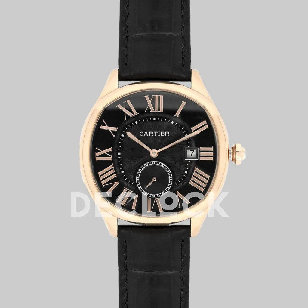 Replica Cartier Drive de Cartier Black Dial in Rose Gold on Black Leather Strap