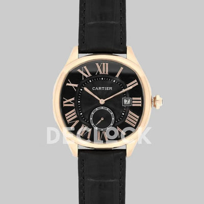 Replica Cartier Drive de Cartier Black Dial in Rose Gold on Black Leather Strap
