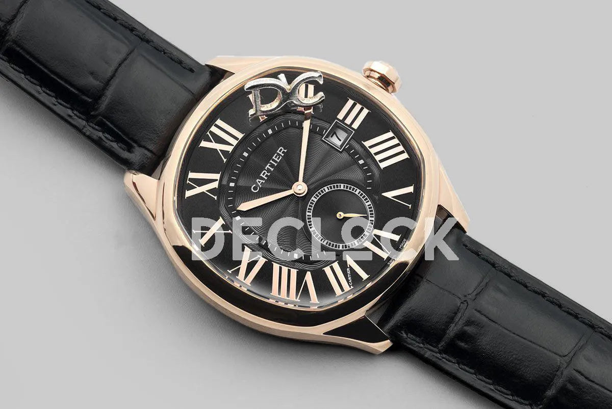 Replica Cartier Drive de Cartier Black Dial in Rose Gold on Black Leather Strap - Replica Watches