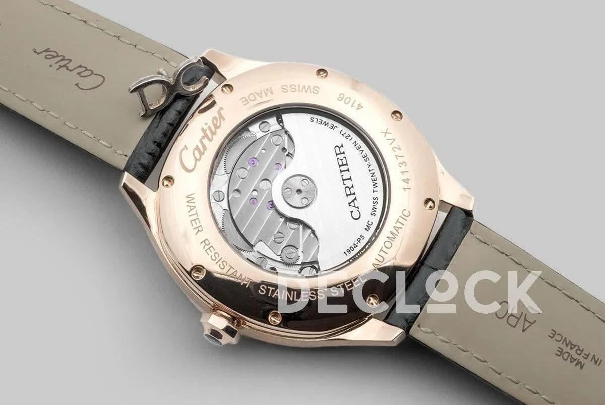 Replica Cartier Drive de Cartier Black Dial in Rose Gold on Black Leather Strap |  Declock.
