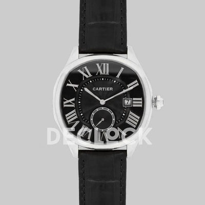 Replica Cartier Drive de Cartier Black Dial in Steel on Black Leather Strap