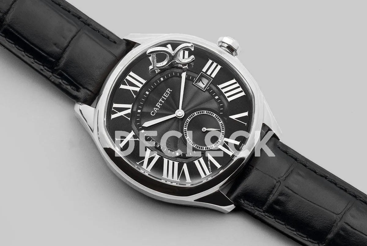 Replica Cartier Drive de Cartier Black Dial in Steel on Black Leather Strap