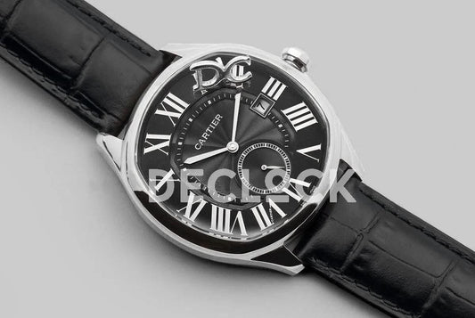 Replica Cartier Drive de Cartier Black Dial in Steel on Black Leather Strap | Declock.
