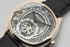 Replica Cartier Drive de Cartier Tourbillon Grey Dial in Rose Gold on Black Leather Strap