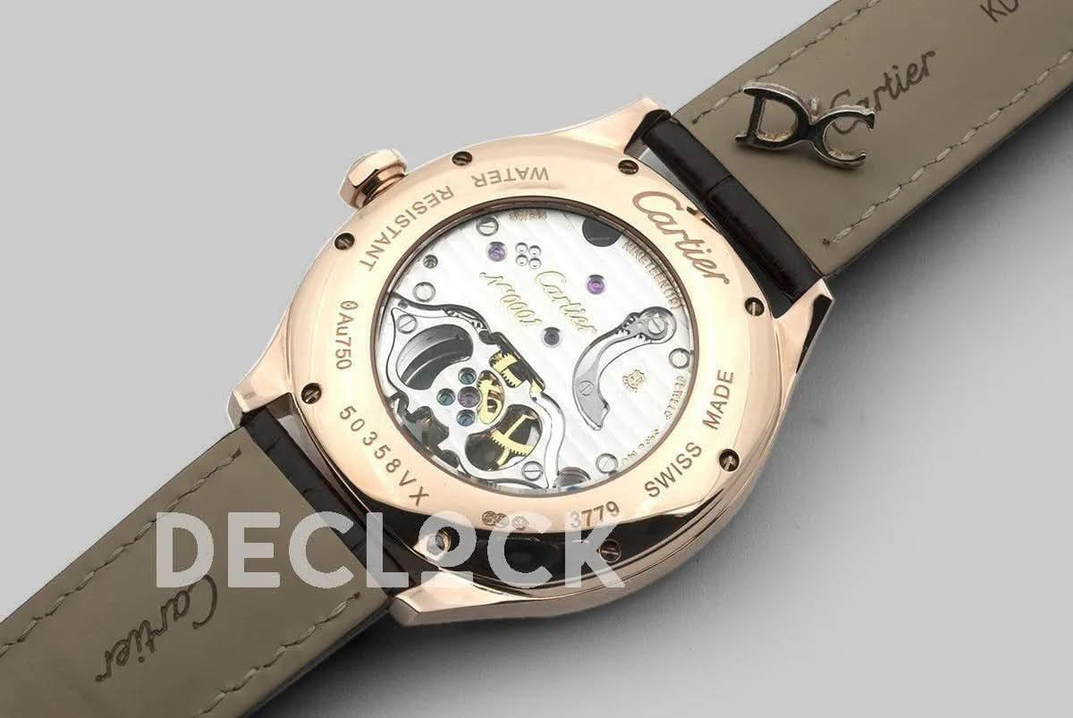 Replica Cartier Drive de Cartier Tourbillon Grey Dial in Rose Gold on Black Leather Strap |  Declock.