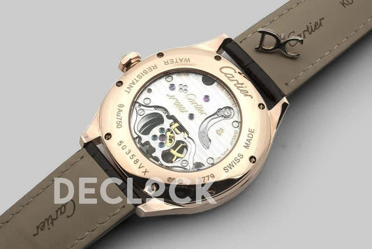 Replica Cartier Drive de Cartier Tourbillon Grey Dial in Rose Gold on Black Leather Strap |  Declock.