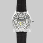 Replica Cartier Drive de Cartier Tourbillon Grey Dial in Steel on Black Leather Strap - Replica Watches