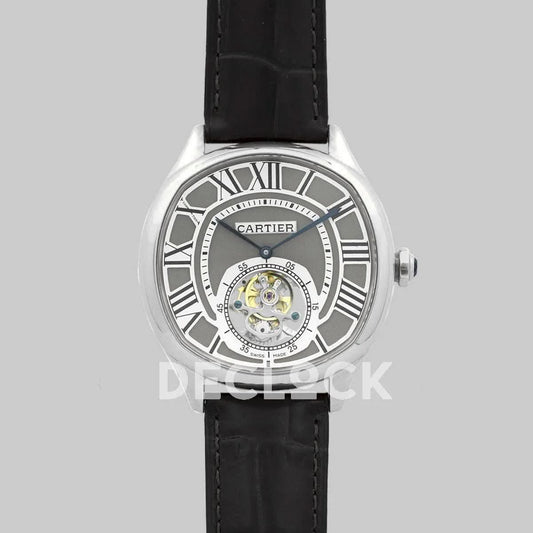 Replica Cartier Drive de Cartier Tourbillon Grey Dial in Steel on Black Leather Strap |  Declock.