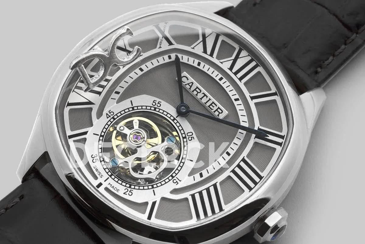 Replica Cartier Drive de Cartier Tourbillon Grey Dial in Steel on Black Leather Strap |  Declock.