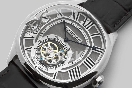 Replica Cartier Drive de Cartier Tourbillon Grey Dial in Steel on Black Leather Strap |  Declock.