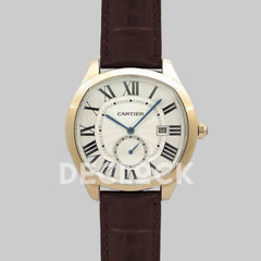 Replica Cartier Drive de Cartier White Dial in Rose Gold on Brown Leather Strap