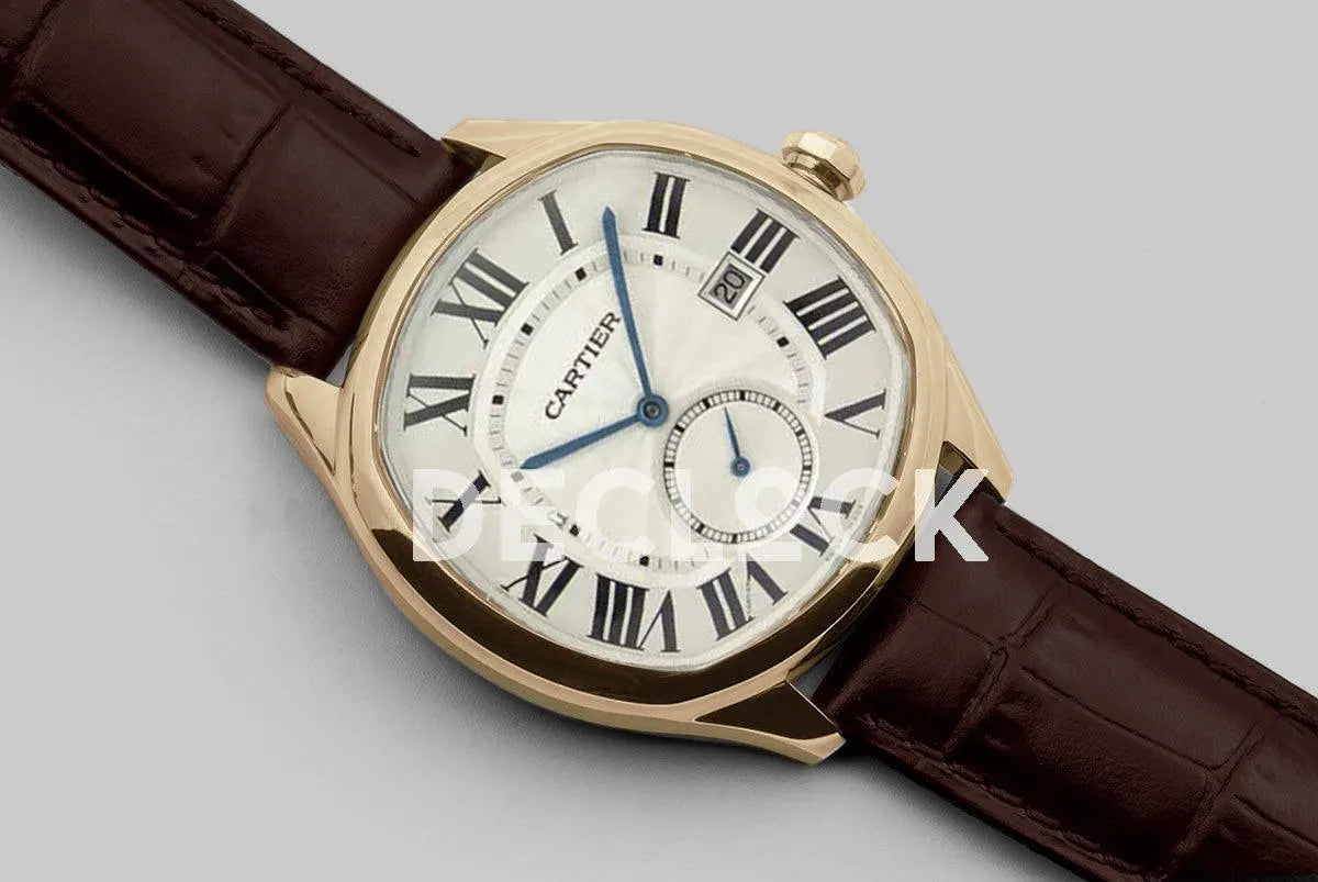 Replica Cartier Drive de Cartier White Dial in Rose Gold on Brown Leather Strap - Replica Watches