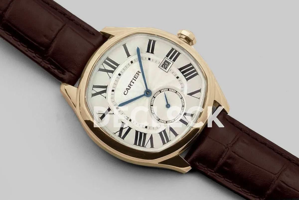 Replica Cartier Drive de Cartier White Dial in Rose Gold on Brown Leather Strap |  Declock.