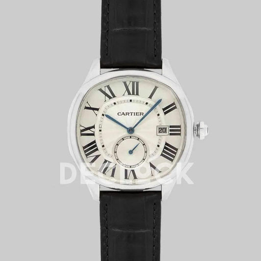 Replica Cartier Drive de Cartier White Dial in Steel on Black Leather Strap | Declock.
