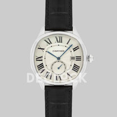 Replica Cartier Drive de Cartier White Dial in Steel on Black Leather Strap